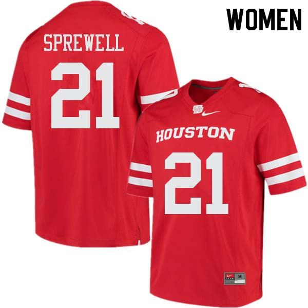 Women #21 Gleson Sprewell Houston Cougars College Football Jerseys Sale-Red